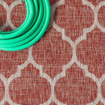 Trebol Moroccan Trellis Textured Weave Indoor/outdoor Round Rug